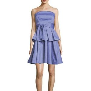 Milly Strapless Ruffled Denim Dress